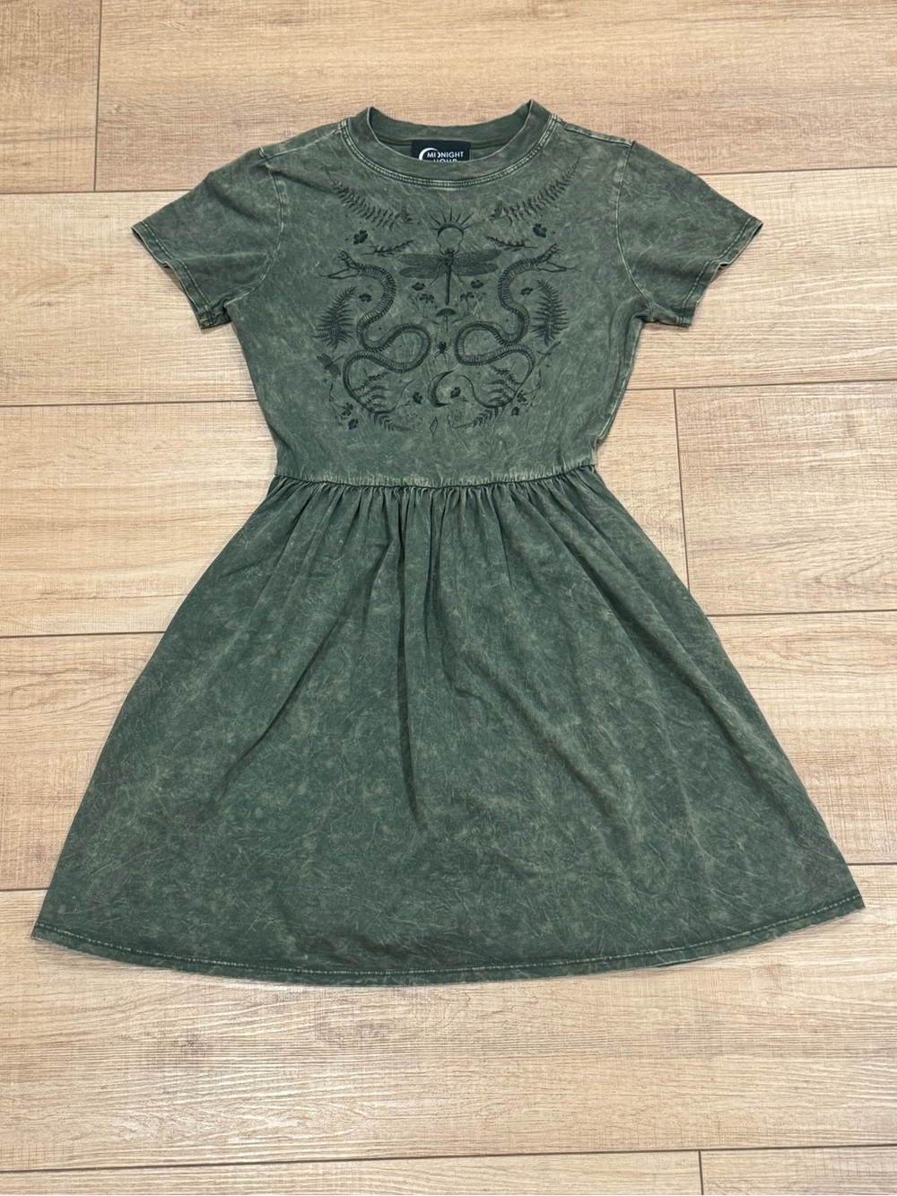 Rare Midnight Hour Snake Dragonfly Mineral Wash Whimsigoth Skater Dress XS